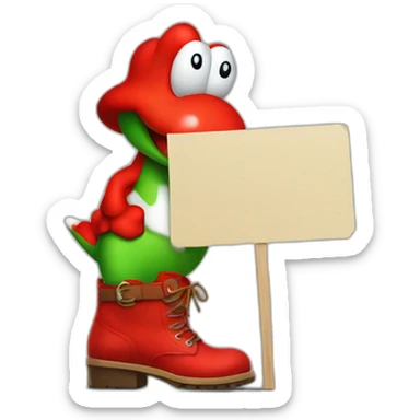 yoshi wearing red boots holding a sign  sticker