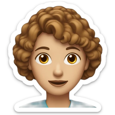 A 50-yo woman with a brownish Bob haircut with parting in the middle and blue eyes sticker