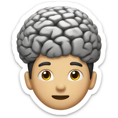 Asian boy with big brain on top of head sticker