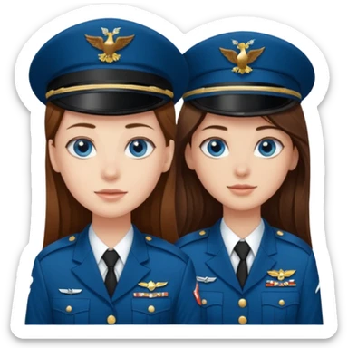 A girl with blue eyes and long brown hair next to a guy in a military uniform sticker