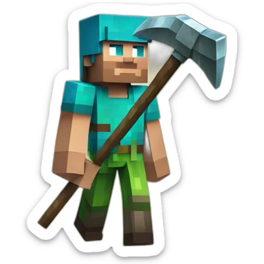 minecraft steve holding a pickaxe sticker