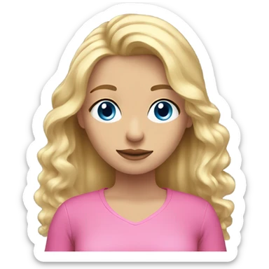 blue eyed woman. blonde hair. pink shirt. brushing hair. hair falling out sticker