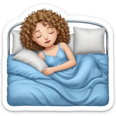 یه دختر مو فرفری با موهای موج دار که یه لباس خواب  کرومی تنشه و خوابیده تو تختش و داره خروپوف میکنه sticker