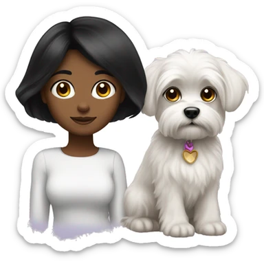 Black-haired woman and little Maltese sticker