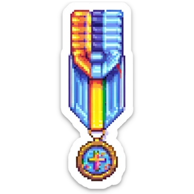 pixel art medal, classic video game look sticker