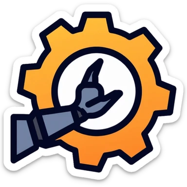 Robotics engineering logo with gear and robot arm, for Pioneers in Engineering club sticker