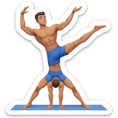 jacked man blue shorts Vrksasana-pose yoga sticker