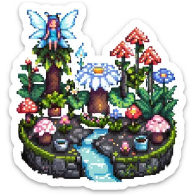 magical fairy garden with glowing flowers and sparkles sticker