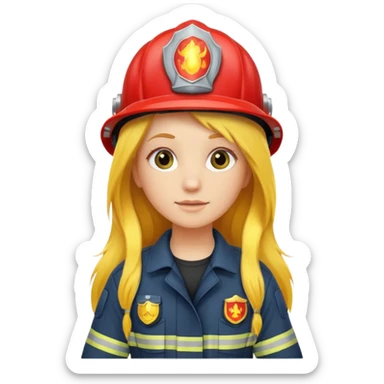 girl fireman with long yellow hair sticker