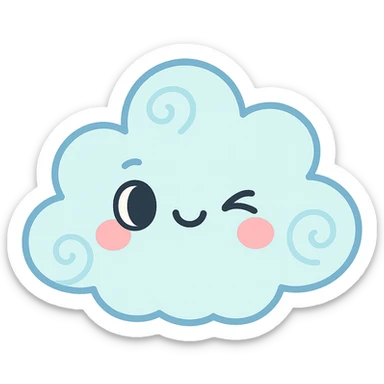 kawaii light blue cloud, soft swirls, cute wink, soft pastel colors, no limbs, full body, soft pastel kawaii style sticker