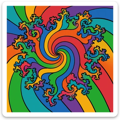 funky rainbow fractal, vibrant, swirling, abstract, energetic, vibrant toon style sticker