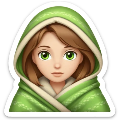 Beautiful girl with brown hair and blonde with green eyes wrapped in a blanket sticker