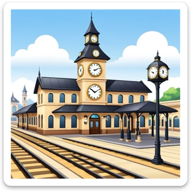 train station with platforms and clock tower sticker