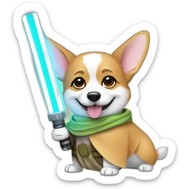 Corgi dress as yoda with light saber sticker