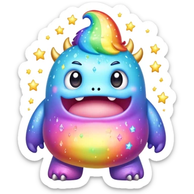 Kawaii derpy fat rainbow monster with magic sparkles, rich textures, visually rich, so lifelike that it feels like it could leap off the page at any moment sticker