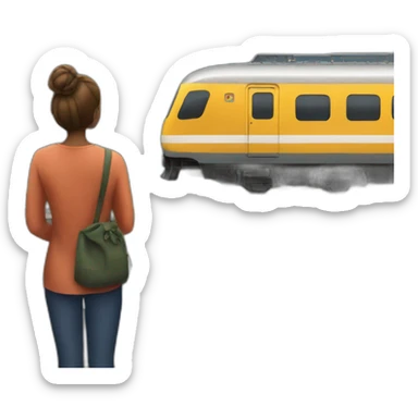 a woman watching a train go by sticker