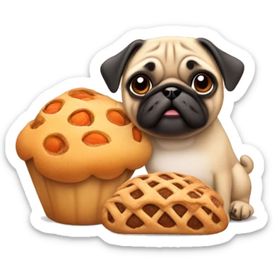 Cartoon apricot pug with pastries sticker