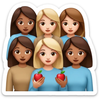 a group of girls, cute, modern, Pinterest aesthetic, posing together, all look like they love Pinterest, apple emoji style sticker