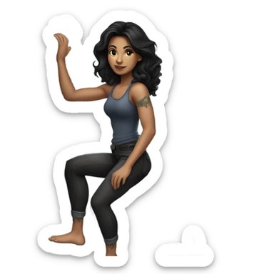 Beautiful dark haired tattooed woman climbing boulder  sticker