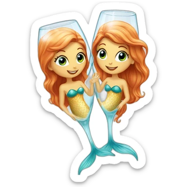 Two mermaids swim in a champagne glass sticker