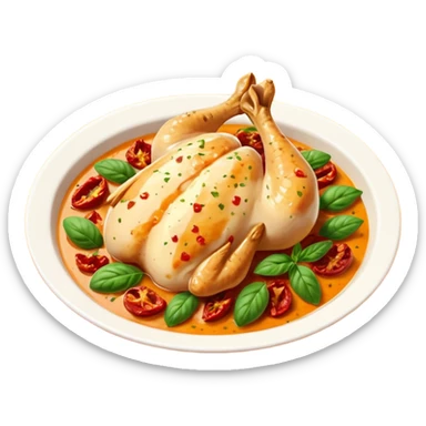 close-up of Marry Me Chicken juicy chicken in creamy orange-tinted sauce with sun-dried tomatoes and green herbs sticker