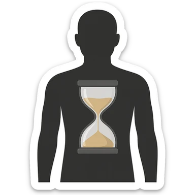 conceptual illustration of an adult body silhouette with an hourglass slowly flowing in the center, symbolizing slow metabolism, neutral background, modern style, 4K sticker
