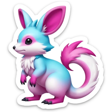 cyan-Magenta-gradients Minccino-Emolga-Vernid-Sergal-fusion-hybrid-animal-creature, full body sticker