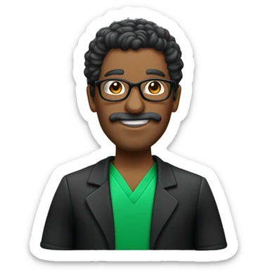 Professor de zumba, moreno, cabelo liso de lado, óculos escuro, blusa banca com verde, bermuda preta. sticker