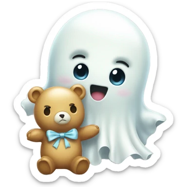 Cute ghost with bow and baby bear friend sticker