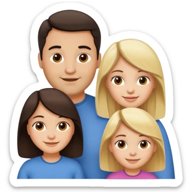 Familia de 4 personas sonriendo: Hombre gordito pelo oscuro, Mujer pelo cafe, hija 1 pelo mono e hija 2 pelo oscuro.sólo 4 personas. sticker