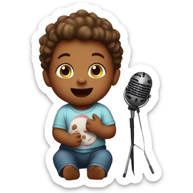 A singing baby on stage having his first talent sticker