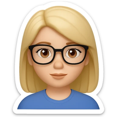 Add glasses to the girl with light brown hair, style general, with transparent background. sticker