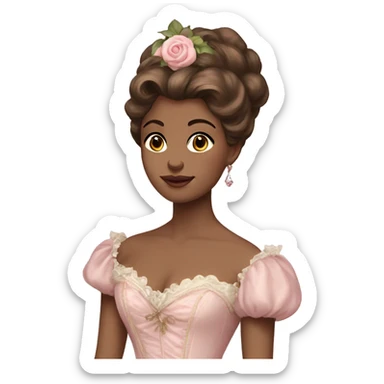 vintage rococo mixed woman with brown hair in a light pink gown  sticker