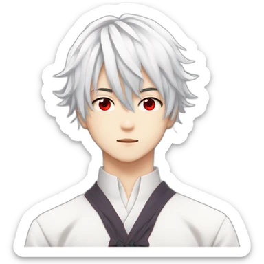 mafumafu japanese boy red eyes white hair catboy sticker