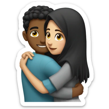 A brunett girl hugging a arab boy  sticker