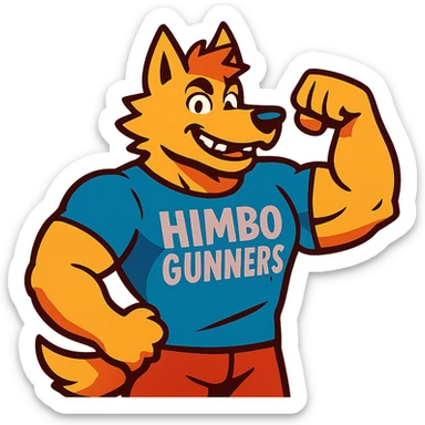 muscular furry character wearing a t-shirt that says 'Himbo Gunners' sticker