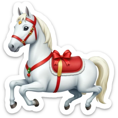christmas new year's white horse with a red saddle with gift box on saddle sticker