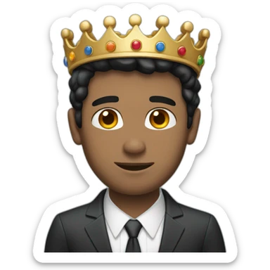 man with blue eyes and black hair wearing a crown and in office suit sticker