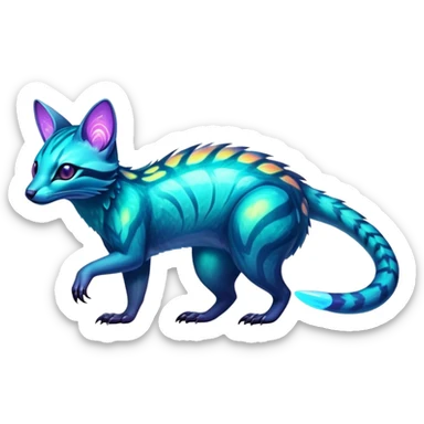 Exotic futuristic bioluminescent translucent transparent lush warm-colored neon-glowing iridescent Fakémon-Fionbri-Vernid-Genet-creature sticker
