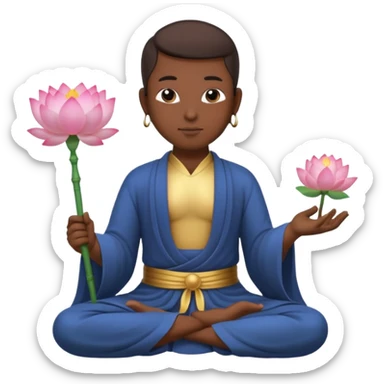 asian man with lotus, scepter, buddhism, lotus sticker