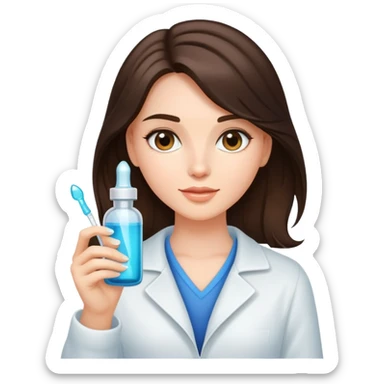 A  brunette girl with a dropper bottle in her hand with a glow skin and shiny healthy hair  sticker
