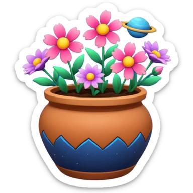 Space-Painted Clay Pot of Space-Petalled Flowers,  sticker