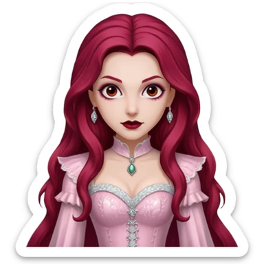 Aleera, Bride of Dracula from Van Helsing with long dark red hair, light pink sequin outfit sticker