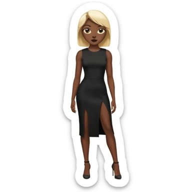 Blonde woman, black, tight, sleveless Dress, Slot left Leg,man black cut sticker