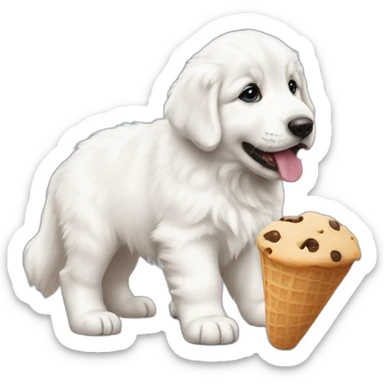 Great pyrenees puppy with a treat sticker