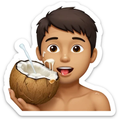 Handsome man licking a dripping coconut  sticker