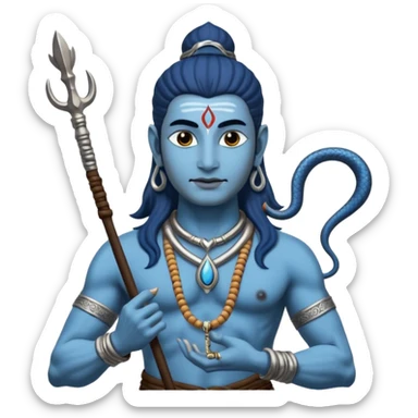 Mahadev real god  shiv not like cartoon  blue body and trishul and and had damru and nack around sanke  sticker