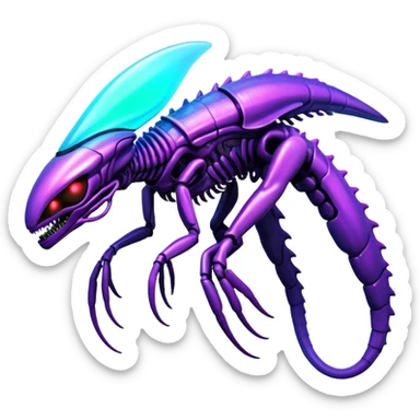 A colorful shiny futuristic neon-glowing iridescent bioluminescent xenomorph-genesect-hybrid sticker