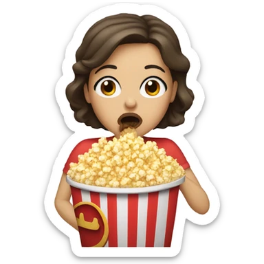 White brunette woman putting popcorn in her mouth sticker