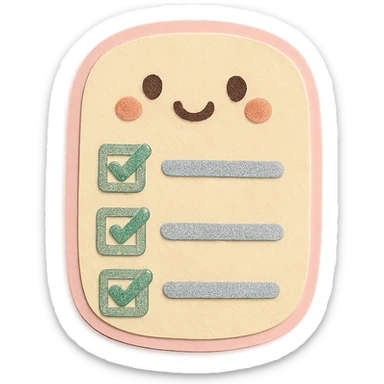 soft pastel kawaii rounded to-do list sticker with cute checkboxes, paper craft style, with a smiling face sticker